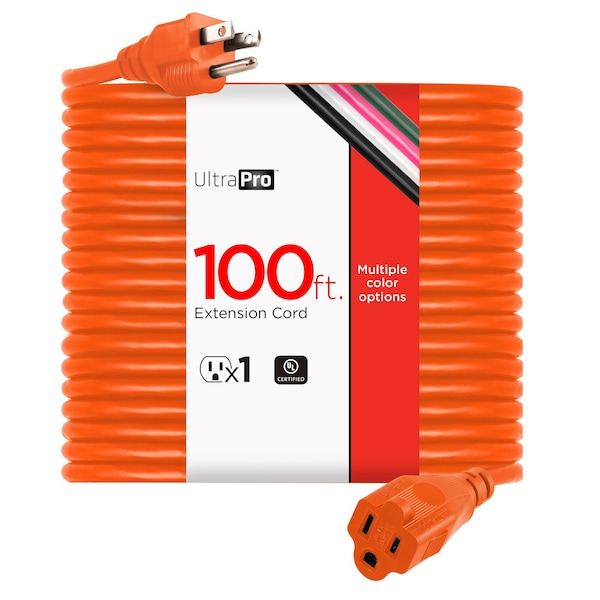 Ge Extension Cord, 16 AWG, Outdoor, 16/3, 1 Outlets, Orange, Vinyl, 100 ft 51923 - main